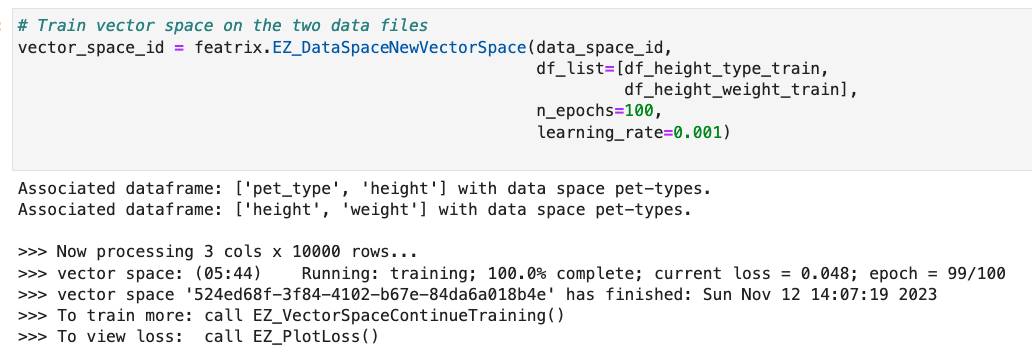 Code that shows how to join the two data frames into a single vector space with Featrix.